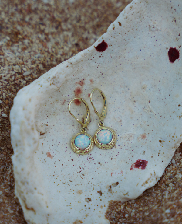 Atoll Clasp Earring - GOLD with WHITE OPAL