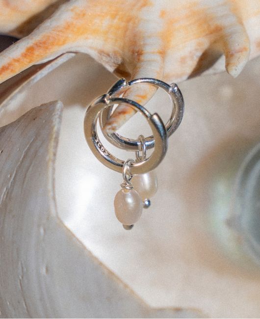 Depth Pearl Hoops - SILVER with PEARL