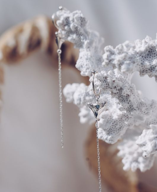 Apex Drop Hoops - SILVER with AQUAMARINE STONE