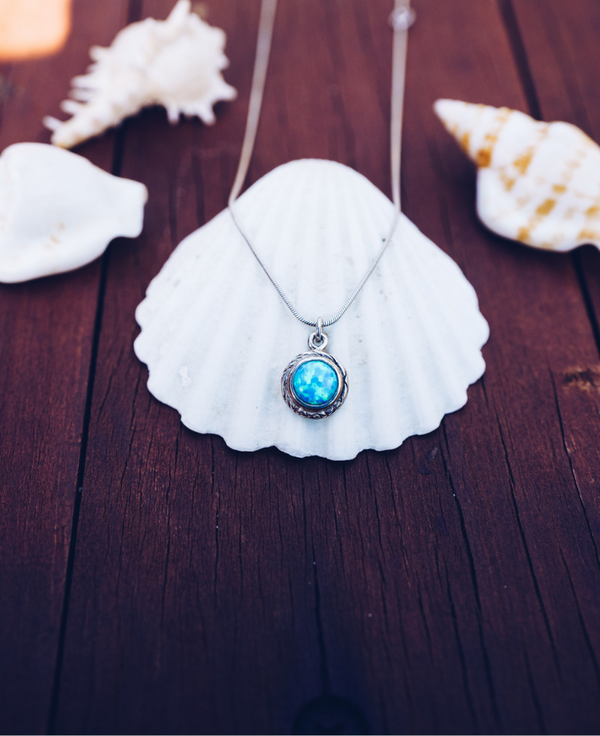 Atoll Pendant Necklace - SILVER with BLUE OPAL