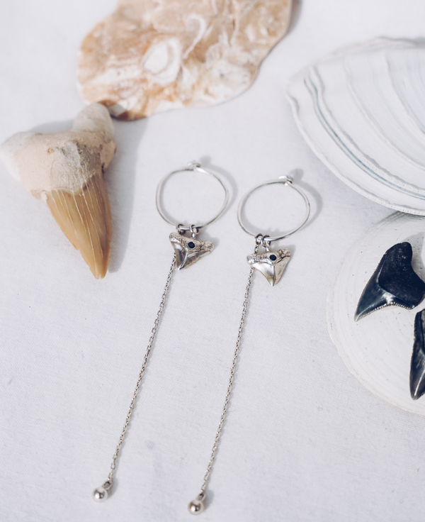 Apex Drop Hoops - SILVER with BLACK ONYX STONE